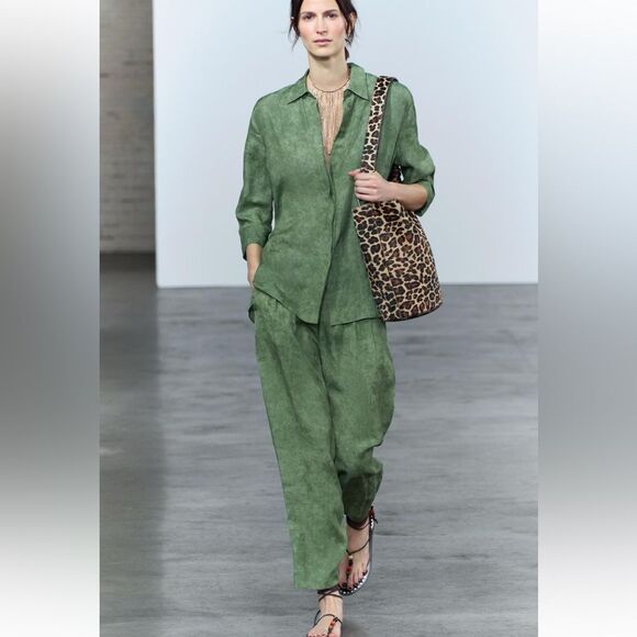 ZARA CO-ORD SET JACQUARD SHIRT & PANTS ZW COLLECTION - Picture 1 of 10